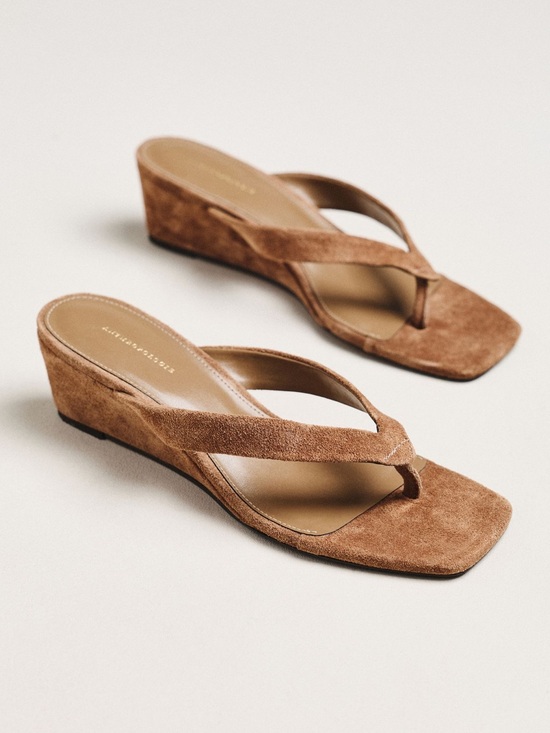 Anthropologie Shoes - Anthropologie Taupe Suede Wedge Flip Flop Heels EU 39 US 8.5